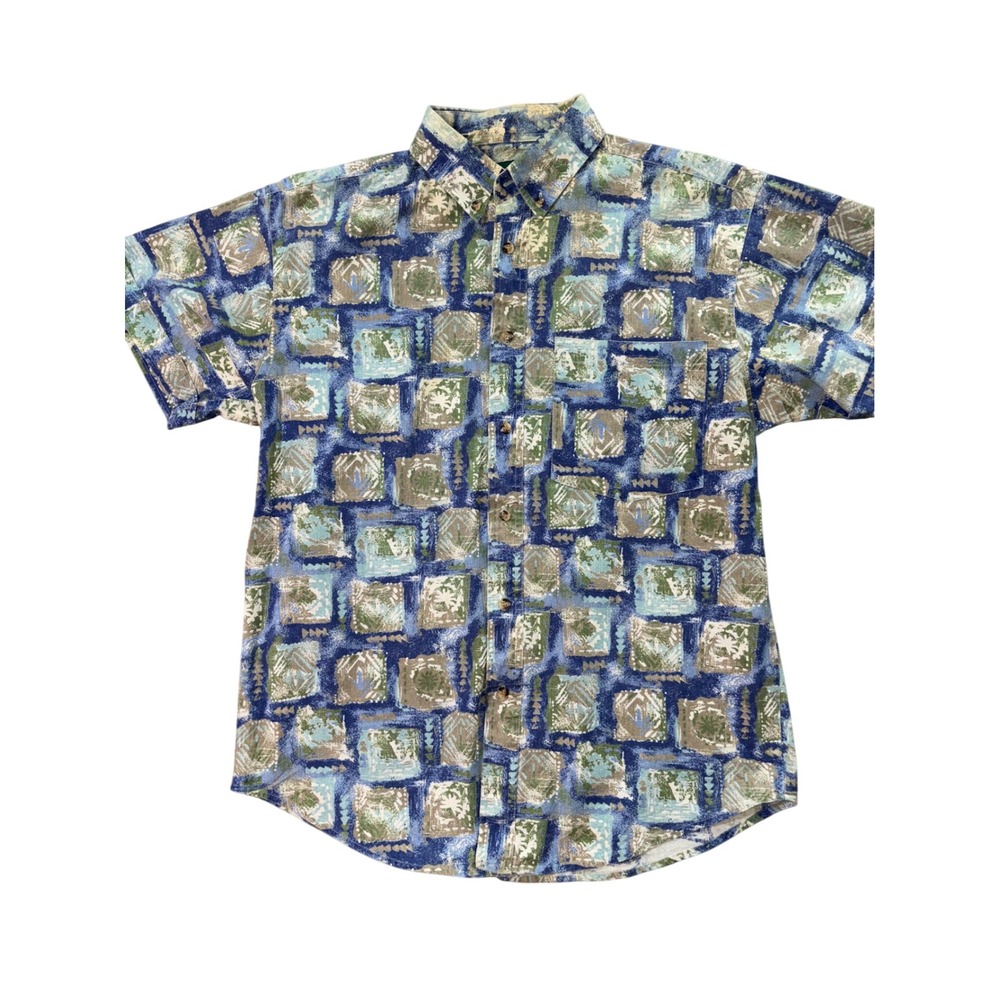 Vintage 90s McGREGOR Tapa Patchwork Aloha Shirt Cotton‎ Mens M Hawaiian Camp